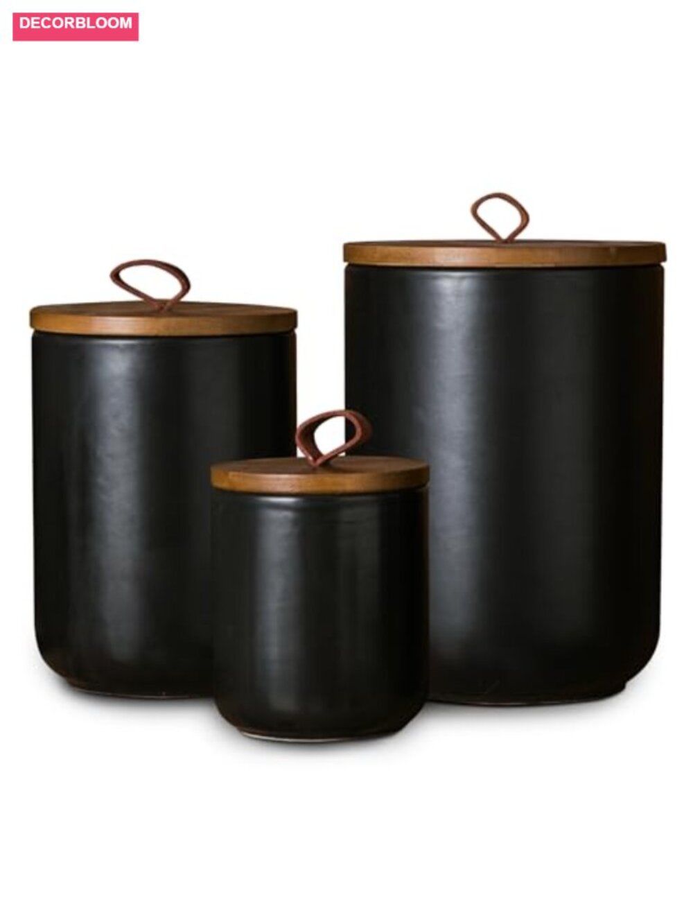 3-Piece Ceramic Canister Set with Bamboo Lids, Airtight Kitchen Food Storage